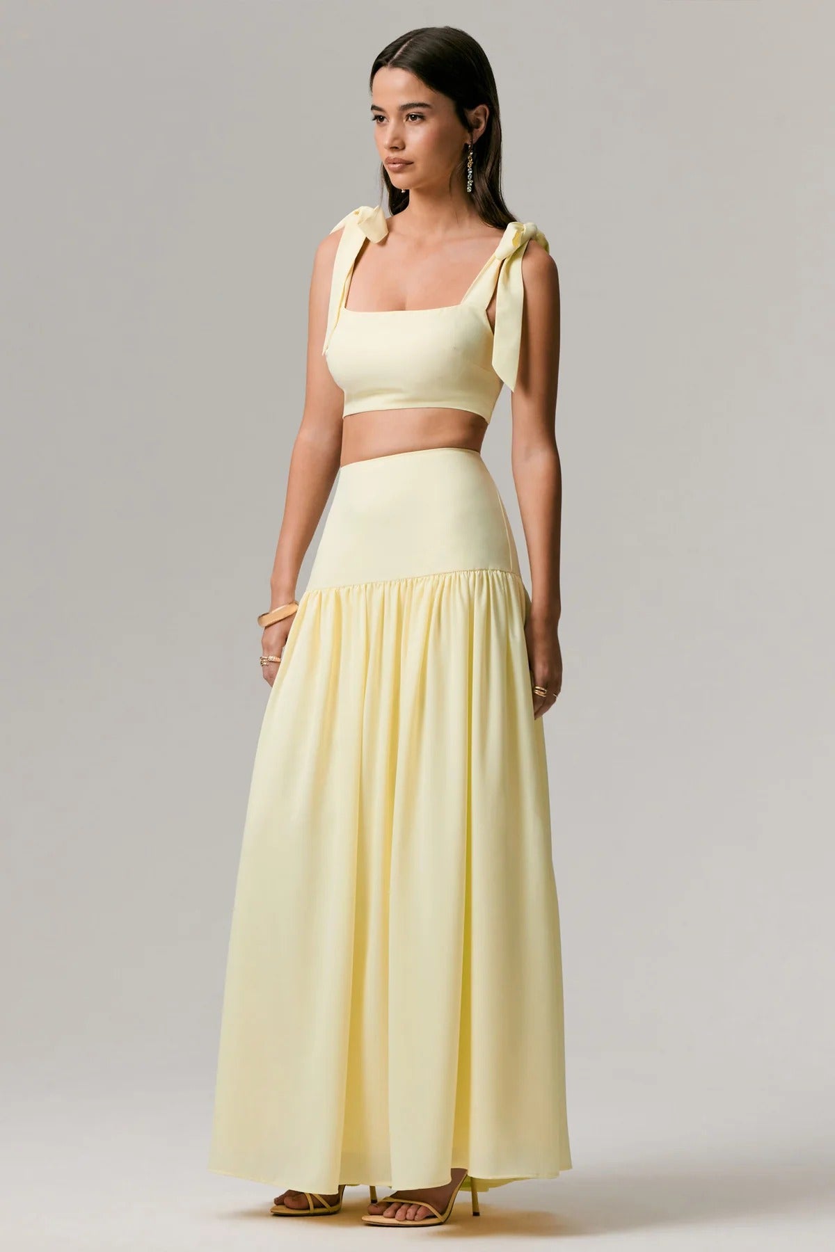 Lemon Ruched Maxi Skirt