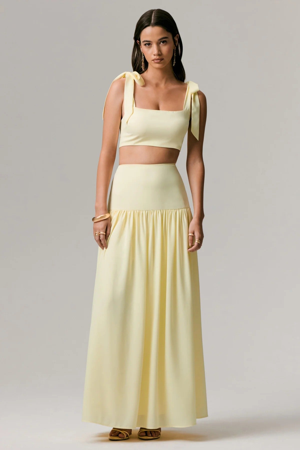Lemon Ruched Maxi Skirt