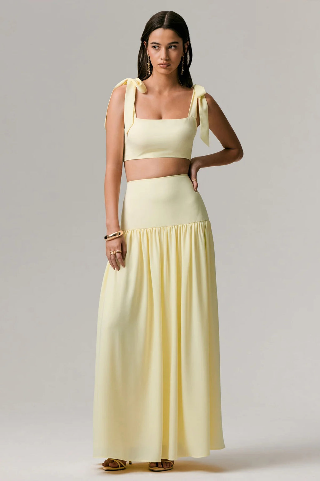 Lemon Ruched Maxi Skirt